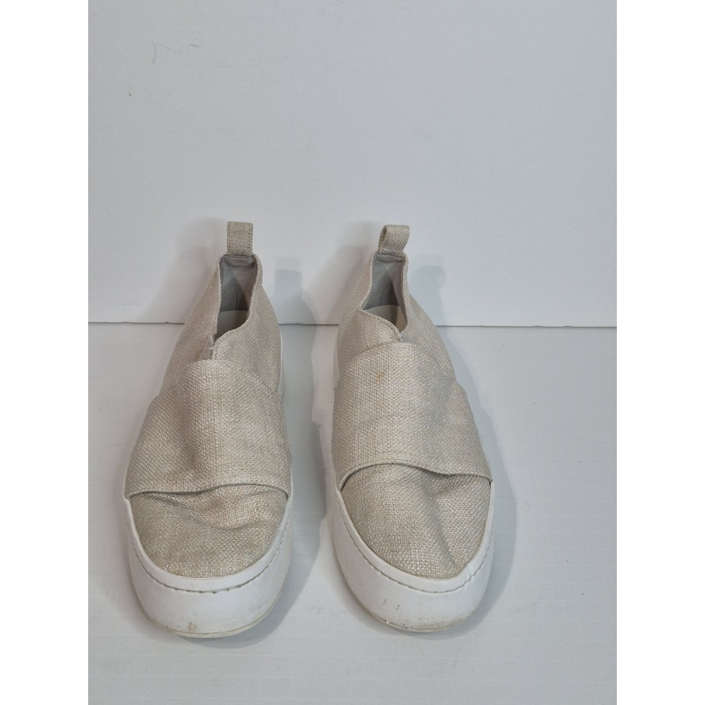 Vince Blair Burlap Sneakers Womens 8M Beige Woven Slip On Platform Shoes